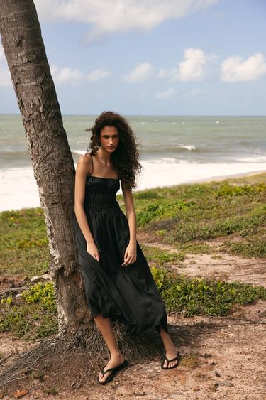 VESTIDO MIDI FLUÍDO ELÁSTICOS - Negro de Zara - Imagen 0