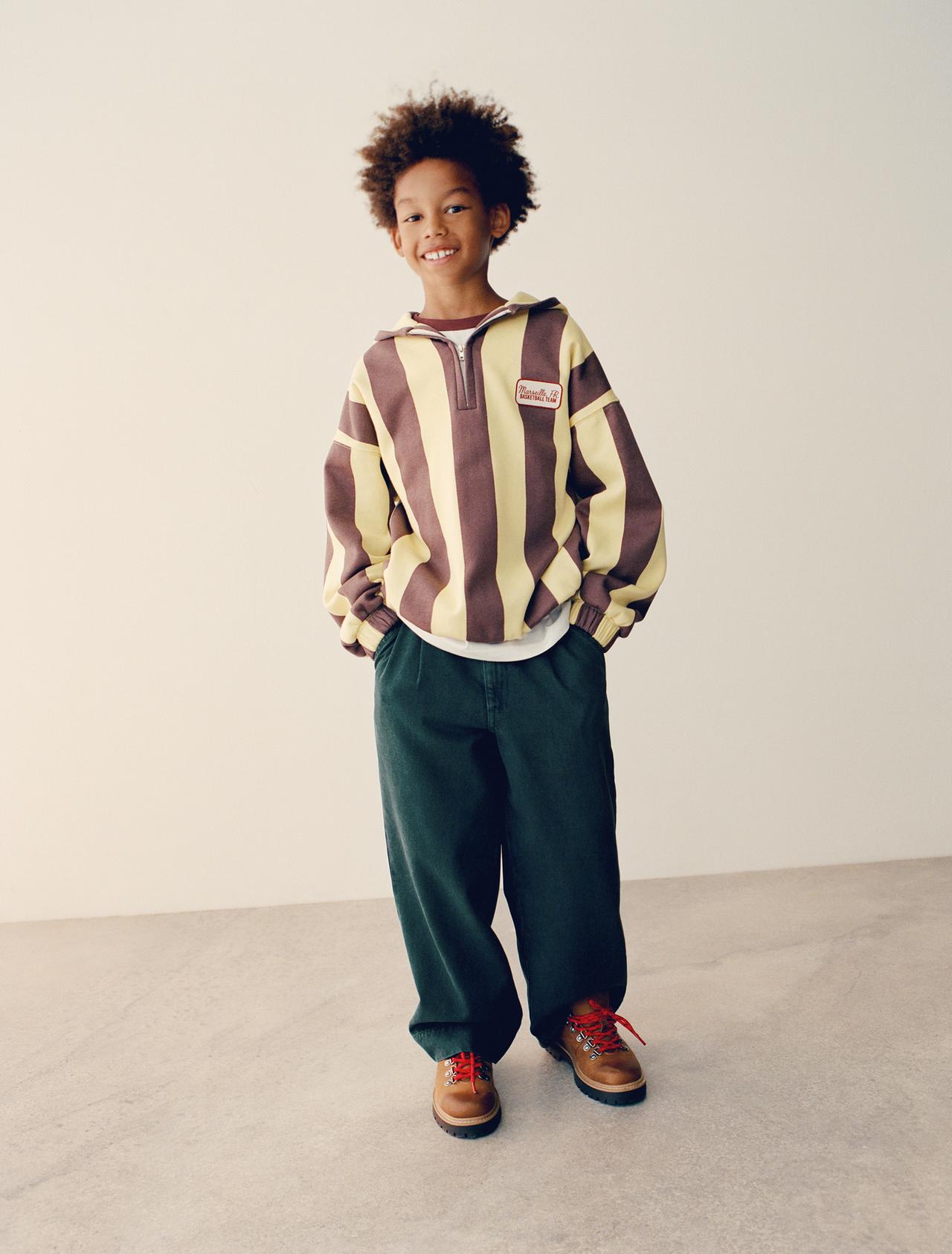 STRIPED PRINT HOODIE — Yellow