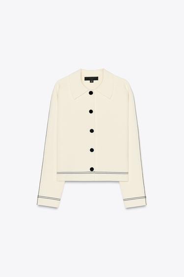 KNIT JACKET WITH PIPED SEAMS - Ecru by Zara