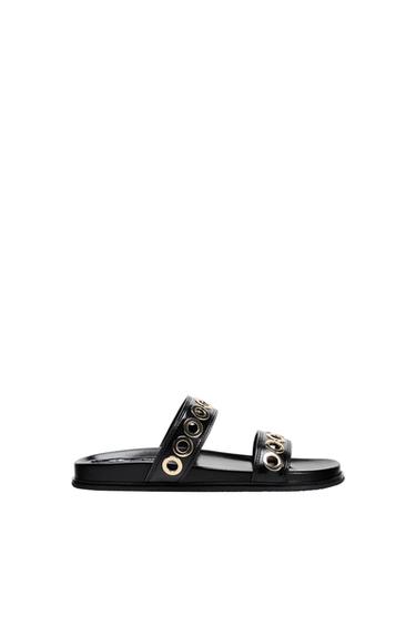 FLAT SLIDER SANDALS WITH APPLIQUÉS