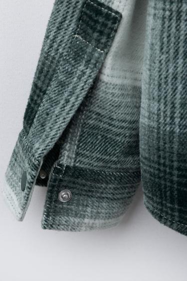 SURCHEMISE À CARREAUX AVEC CAPUCHE EN MOLLETON AMOVIBLE - Vert de Zara - Image 5