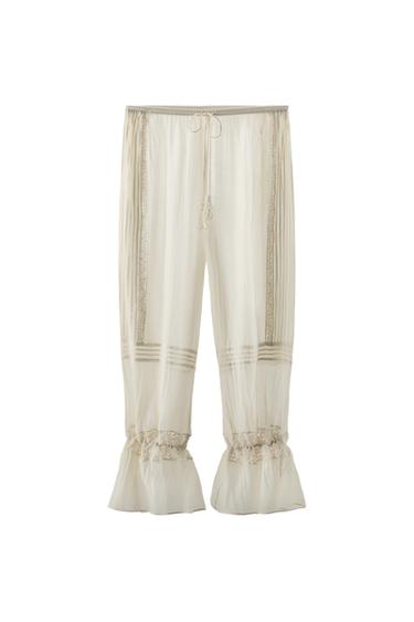 VISCOSE BLEND TROUSERS WITH LACE RUFFLE - Oyster-white by Zara