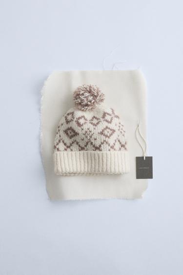 Zara TIMELESZ - WOOL BLEND JACQUARD HAT - Ecru