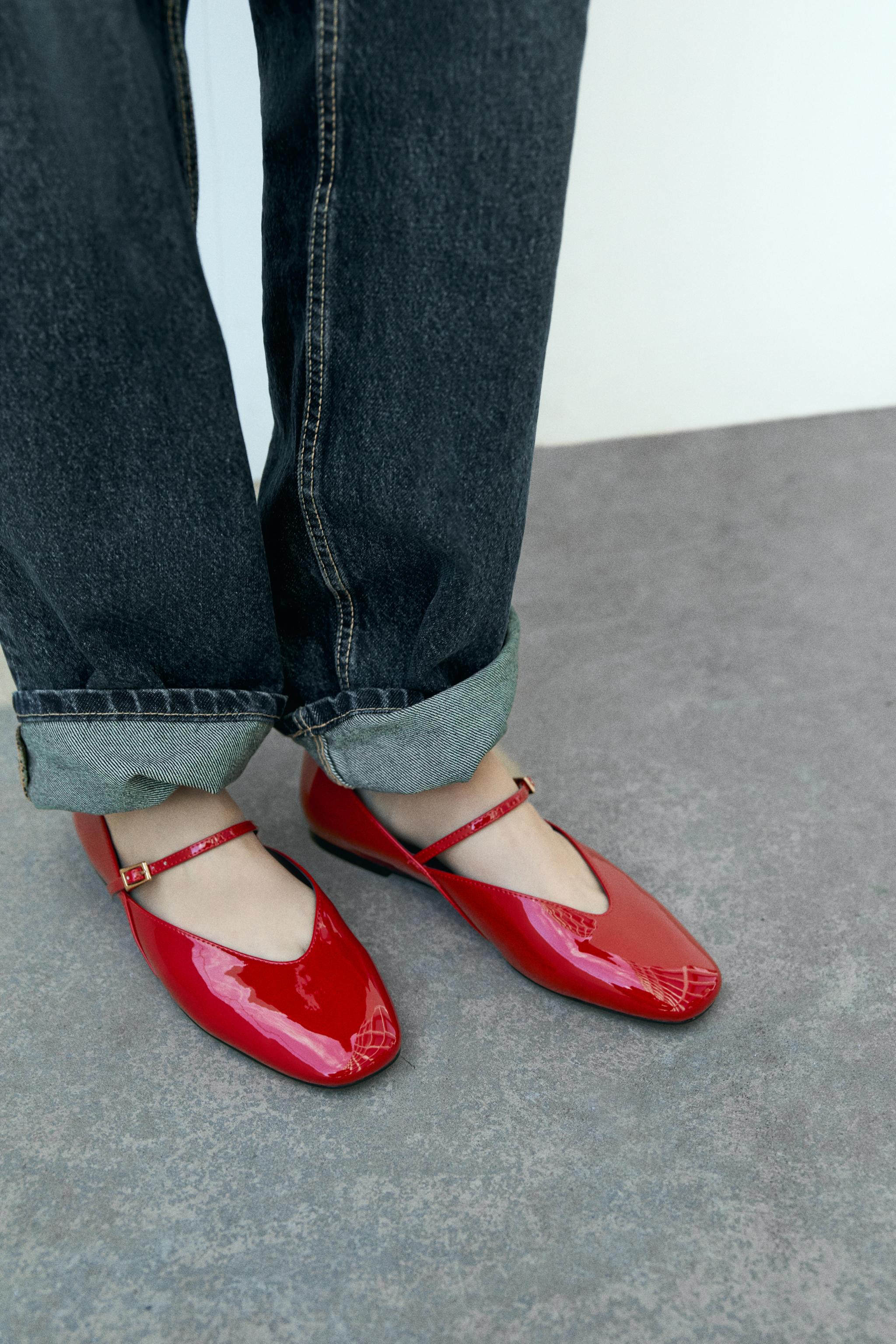 Red best sale strap flats