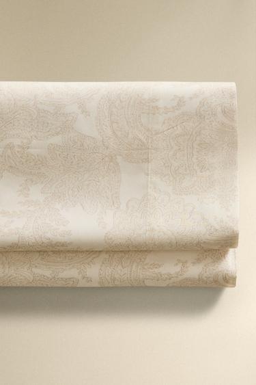 PAISLEY PRINT SATEEN FLAT SHEET - Ecru by Zara