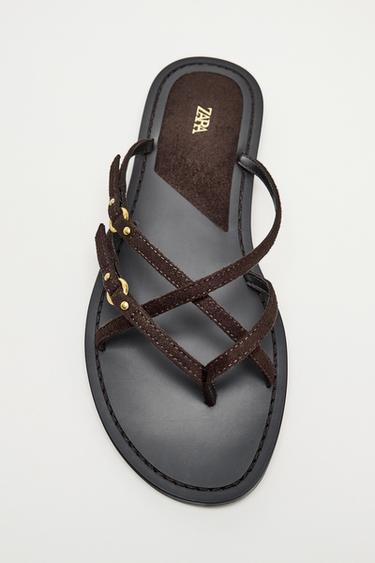 STRAPPY FLAT SANDALS - Brown by Zara