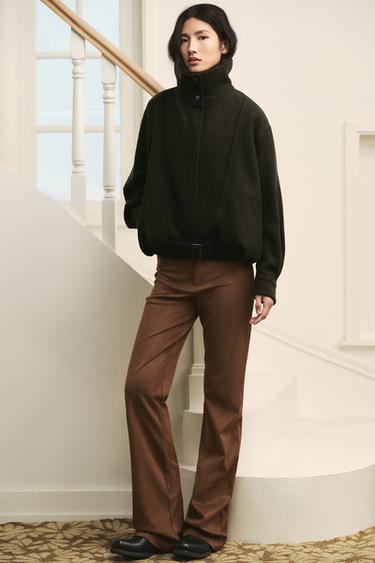 Zara 人造皮喇叭長褲 - 雪茄色