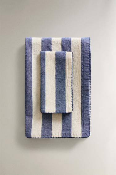 TABLECLOTH WITH DYED THREAD STRIPES - Ecru / Blue by Zara