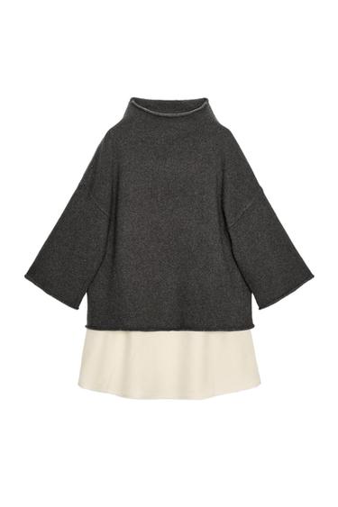 WOOL AND SATIN CONTRAST JUMPER - Charcoal by Zara