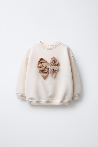 VELVET BOW SWEATSHIRT - Ecru / Beige by Zara