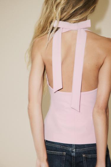 HALTER TOP WITH BACK BOW - Pastel pink by Zara - Image 3