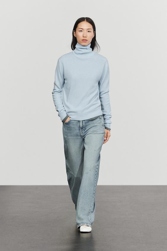 Zara Wool-blend knit turtleneck sweater - Sky blue - Image 0