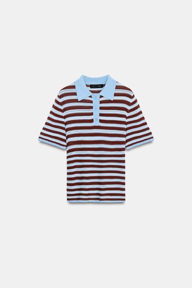 STRIPED KNIT POLO SHIRT - Blue/White by Zara