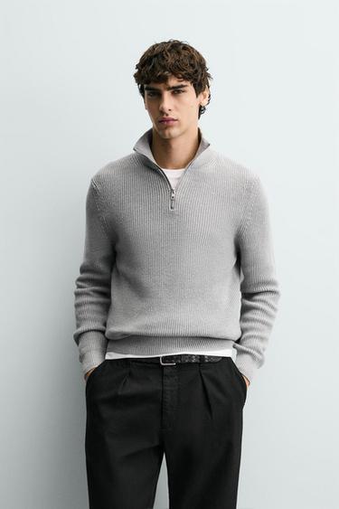 PURL KNIT QUARTER-ZIP JUMPER - Grey marl by Zara