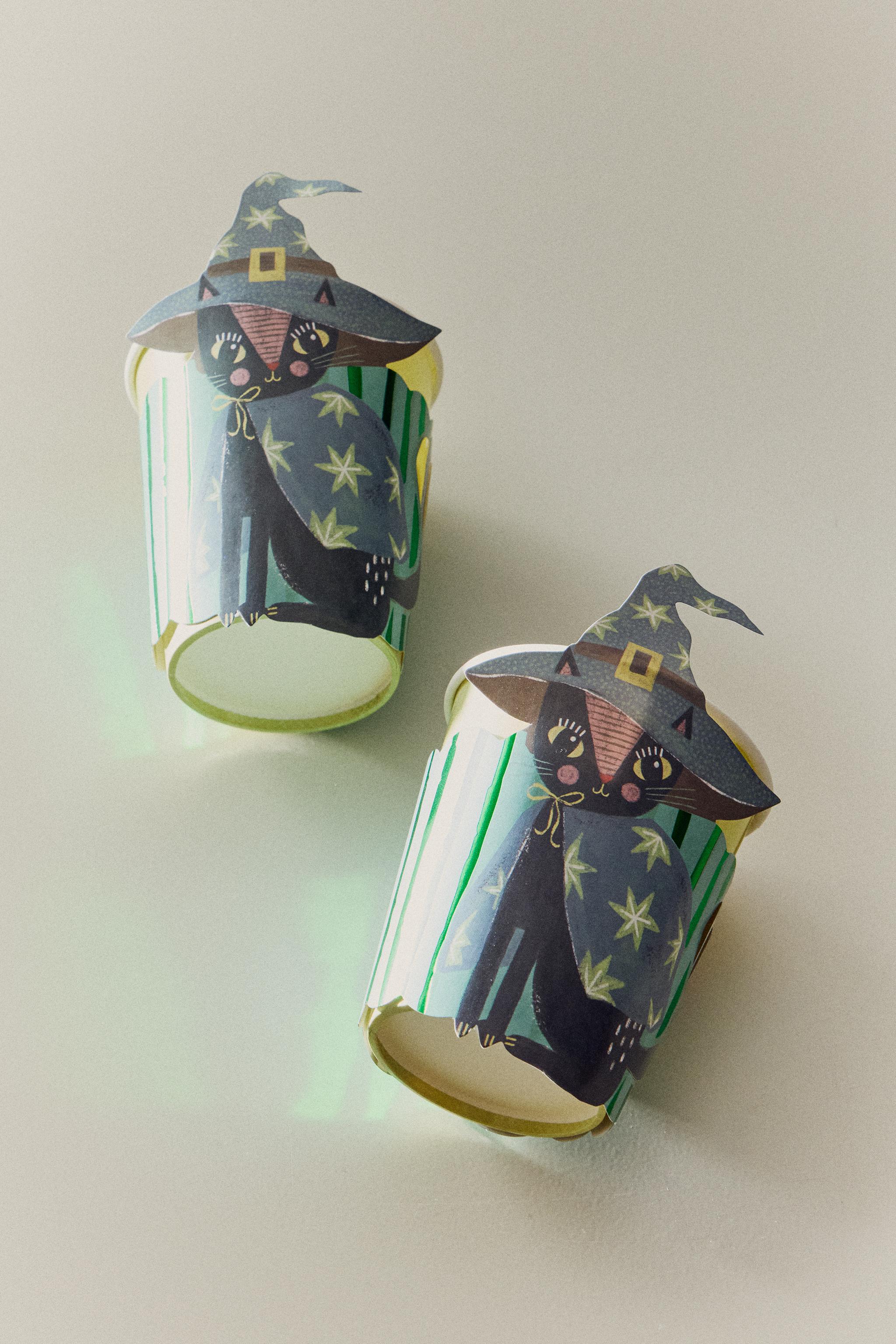 KIDS HALLOWEEN CAT PAPER TUMBLER AND SLEEVE SET (SET OF 12)