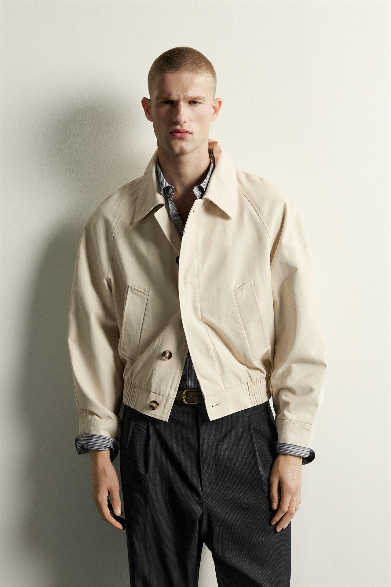CROPPED COTTON OVERSHIRT — Beige