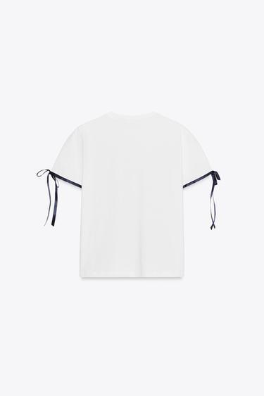 T-SHIRT WITH CONTRAST BOWS - White by Zara - Image 5