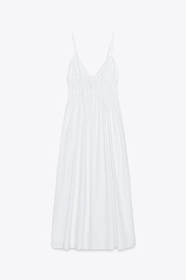 ROBE MIDI EN POPELINE À BRETELLES - Blanc de Zara - Image 7