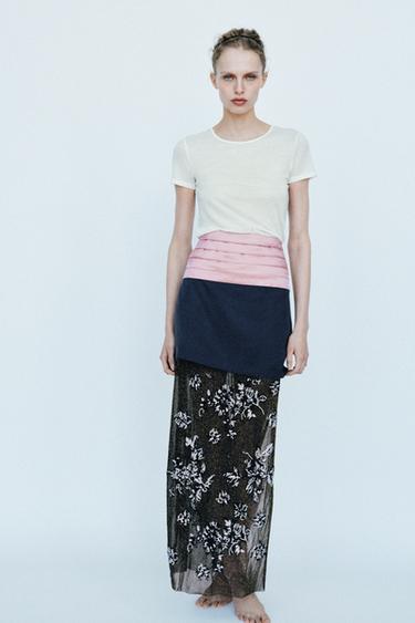 BEADED CONTRAST SKIRT - Blue marl by Zara