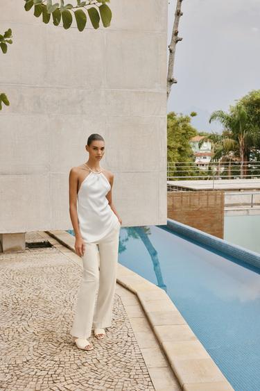CAMISOLE TOP WITH GOLD APPLIQUÉ - Oyster-white by Zara