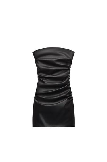 DRAPED FAUX LEATHER DRESS