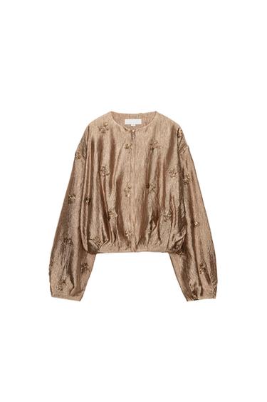 BEADED EMBROIDERY BOMBER JACKET - Copper by Zara