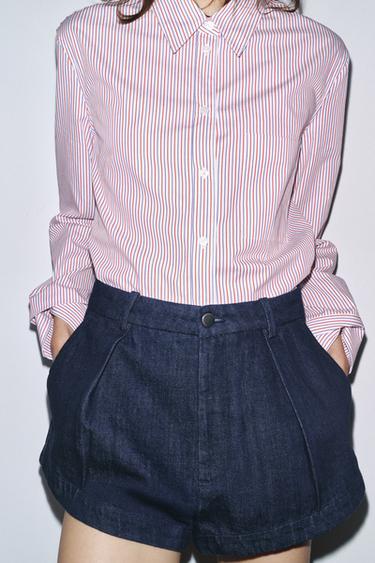 CHEMISE EN POPELINE À RAYURES COLLECTION ZW - rouge/bleu marine de Zara - Image 3