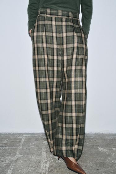 Zara PLAID WOOL PANTS ZW COLLECTION - Dark brown