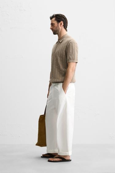 POLO EN MAILLE TORSADÉE - Marron clair de Zara - Image 3