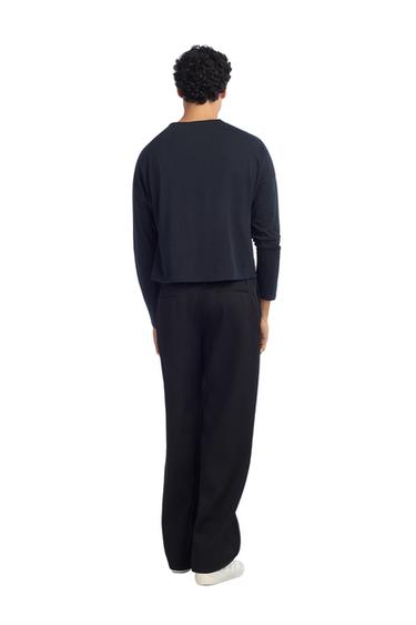 Zara LONG SLEEVE CROPPED T-SHIRT - Navy blue