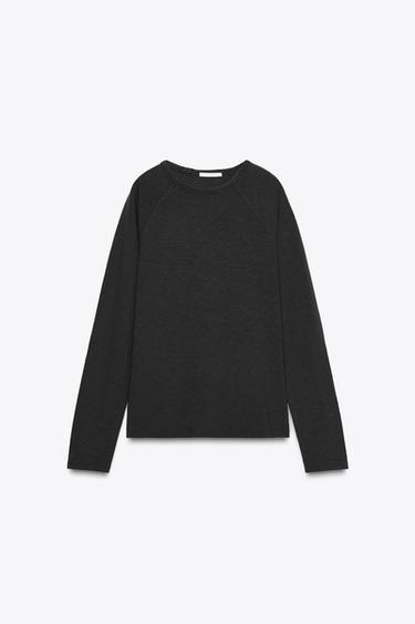 CAMISETA MANGA RANGLÁN ALGODÓN - Gris antracita de Zara