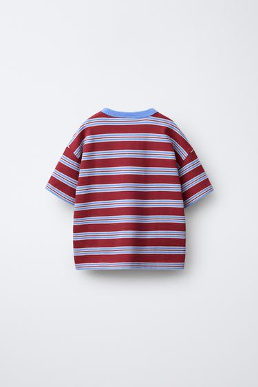 EMBROIDERED STRIPED T-SHIRT - Red / White by Zara - Image 1