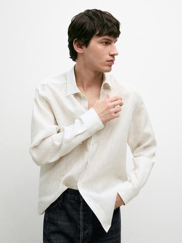 Zara Regular fit striped linen shirt - White