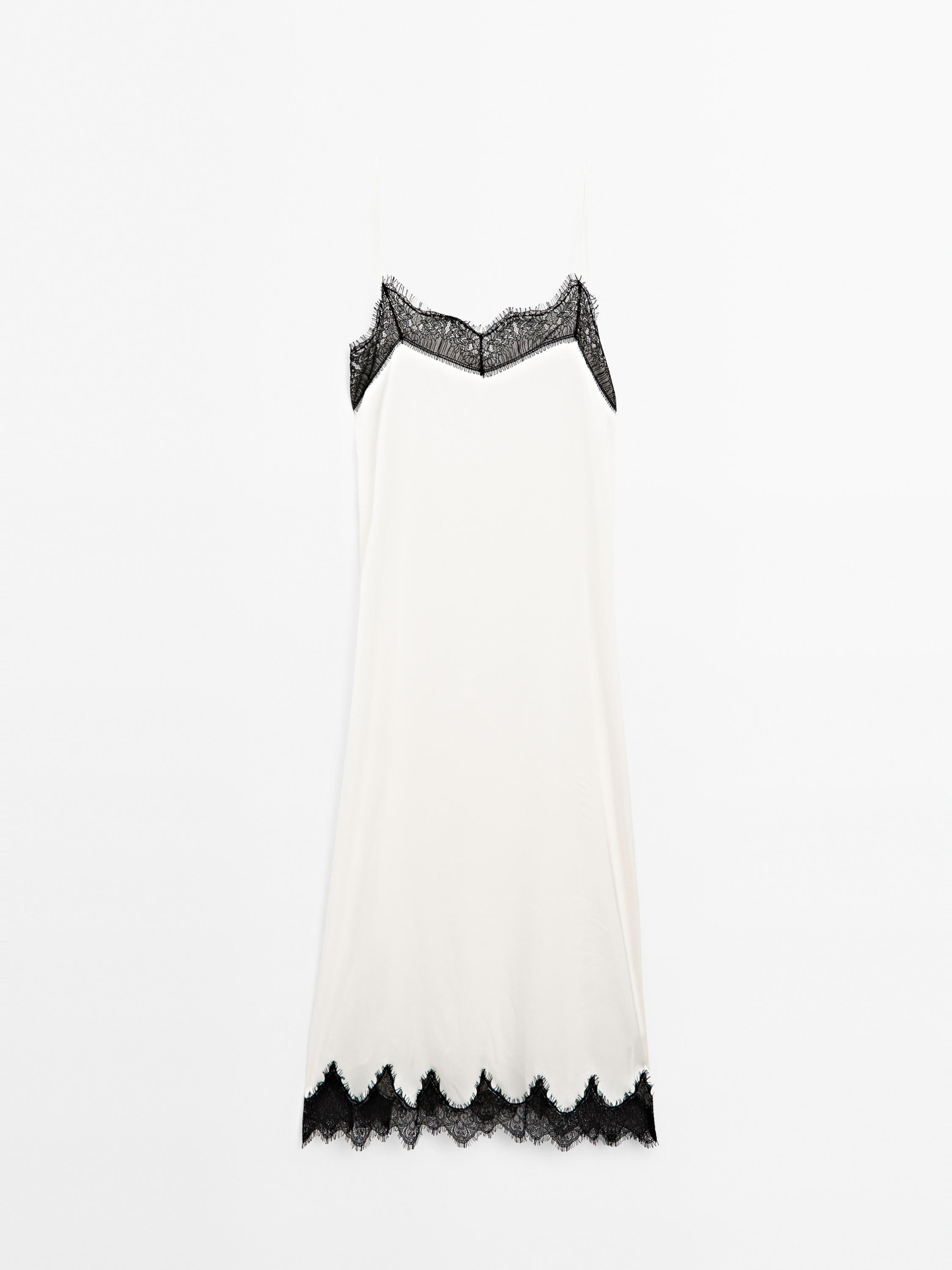 Contrast lace-trimmed midi dress