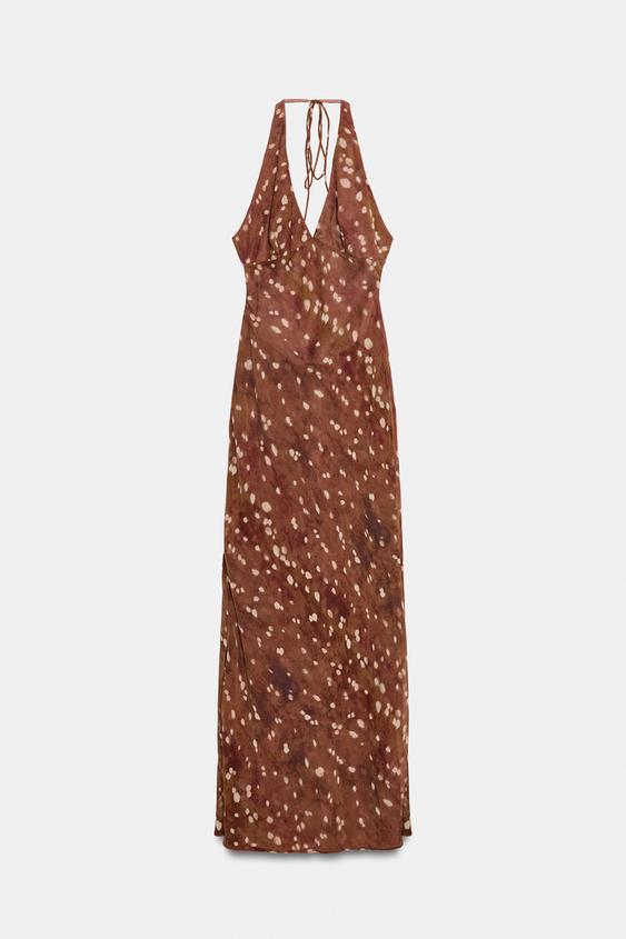 VESTIDO HALTER SATINADO - Khaki de Zara - Imagen 0