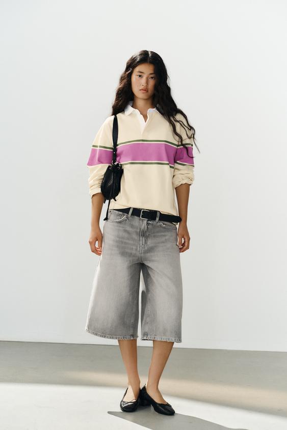 Zara KOMBINIRANA PRUGASTA POLO MAJICA – Ekru – Slika 0