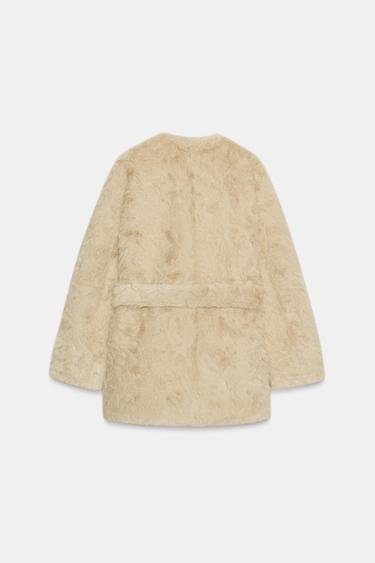 VESTE EFFET FOURRURE CEINTURE ZW COLLECTION - Écru de Zara - Image 9