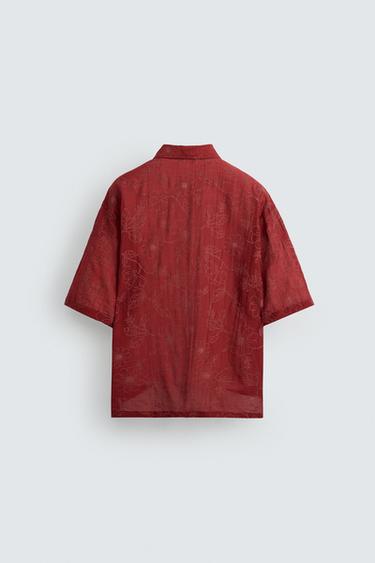 FLORAL TEXTURED SHIRT © OTIS KWAME KYE QUAICOE - Burgundy by Zara - Image 7