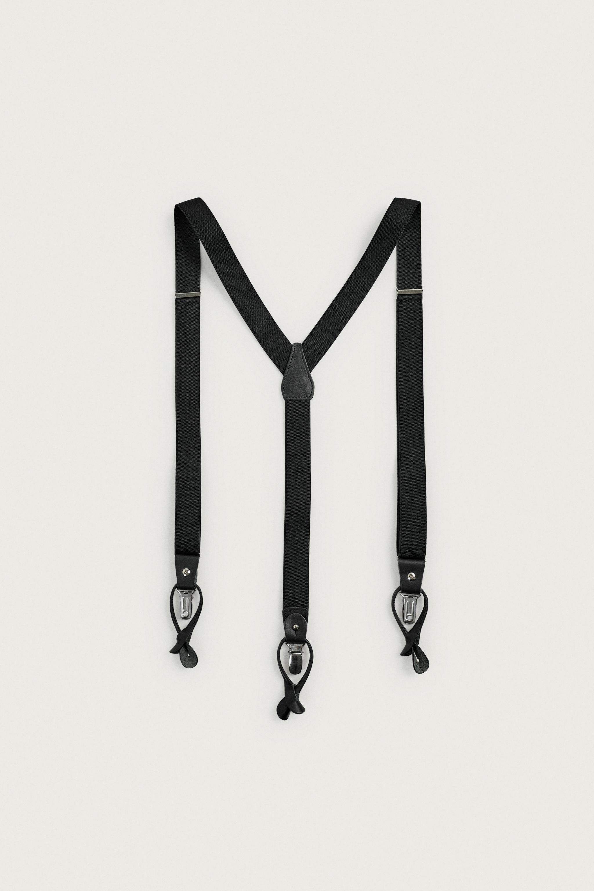 LEATHER DETAIL SUSPENDERS — Black