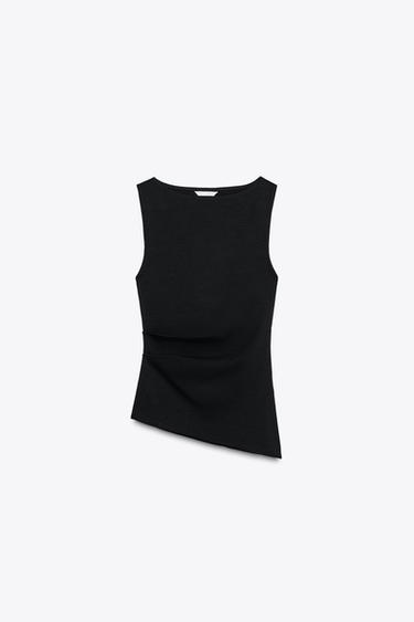CAMISETA ASIMÉTRICA PLIEGUES - Negro de Zara