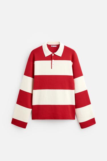 STRIPED KNIT POLO SHIRT - Red by Zara