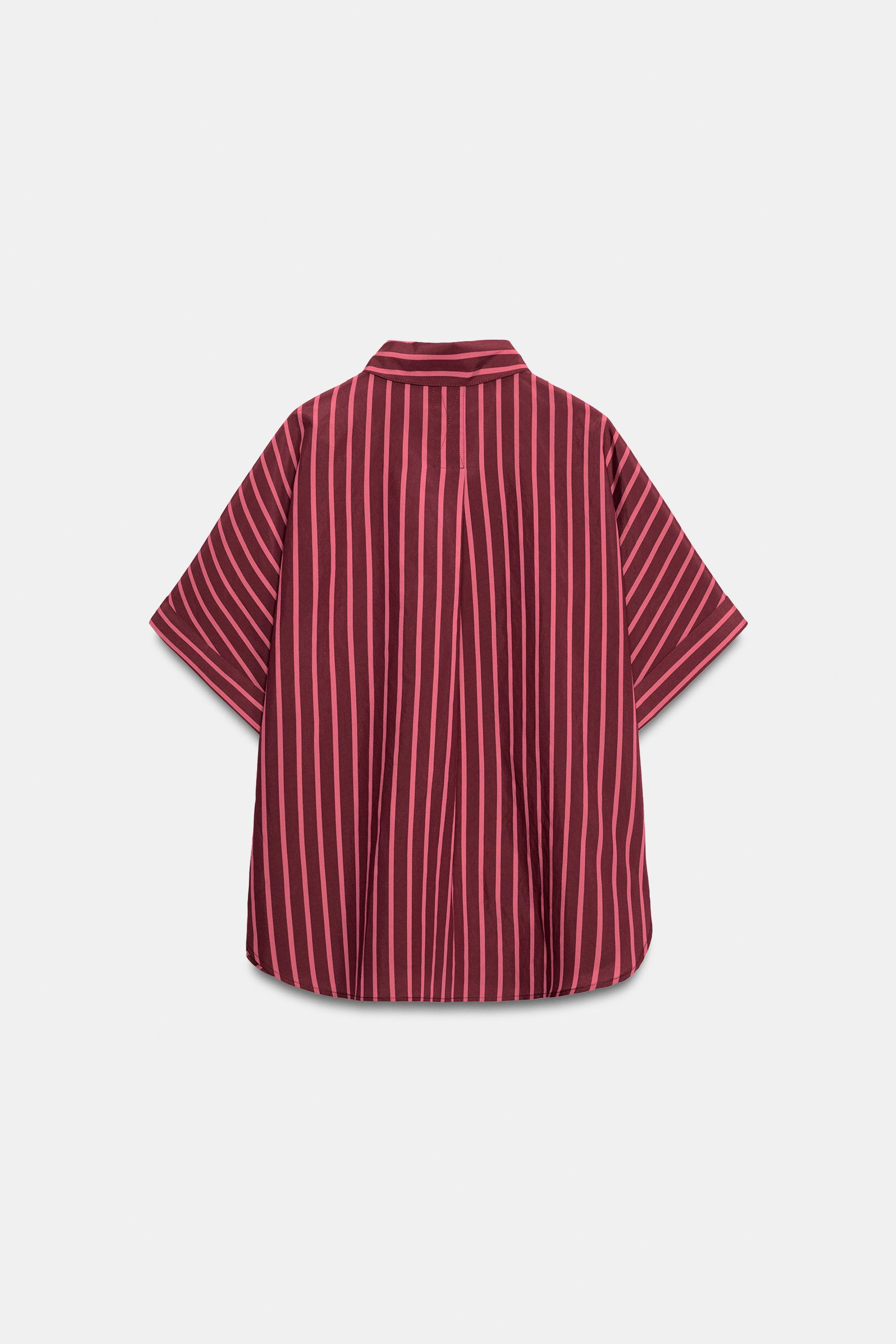 Женские рубашки Zara STRIPED SHORT SLEEVE SHIRT — фото 4