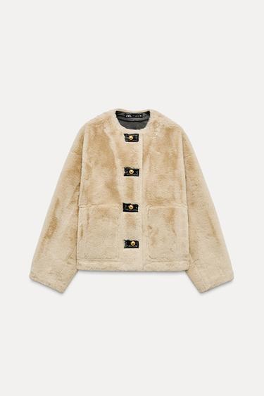 FAUX FUR JACKET ZW COLLECTION - Ecru by Zara