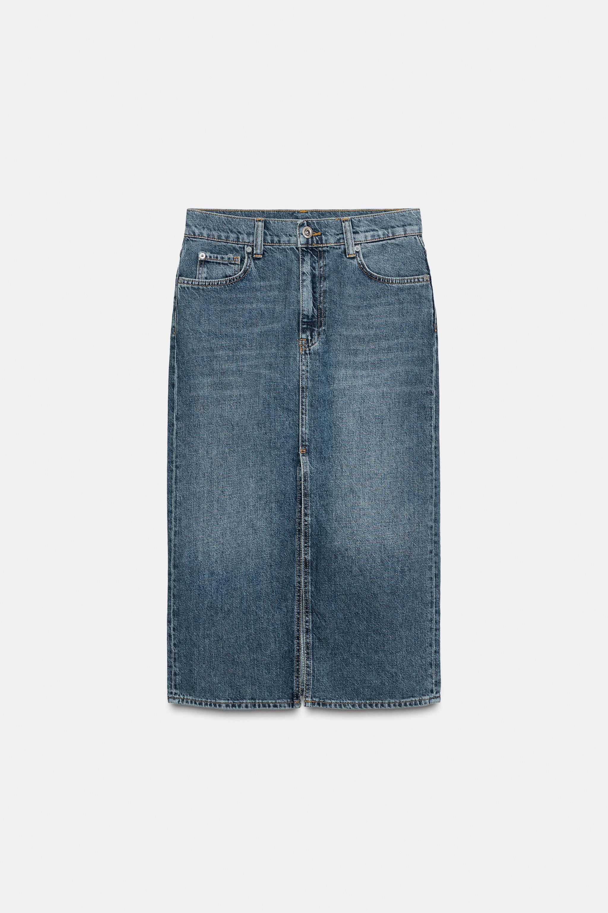 ZW COLLECTION DENIM SKIRT WITH SLIT - Blue | ZARA United States