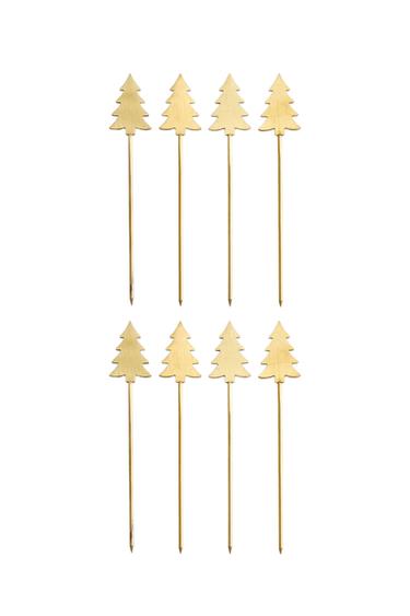 PACK OF CHRISTMAS TREE COCKTAIL PICKS (PACK OF 8) - Golden by Zara