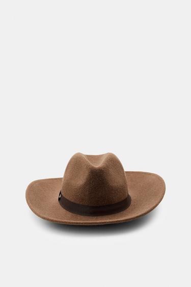 Zara CONTRAST BAND HAT - taupe brown