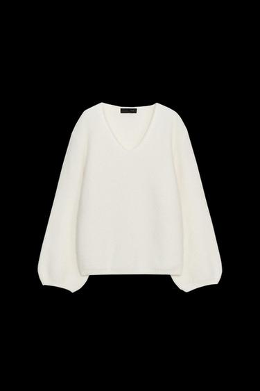 WOOL PUFF SLEEVE KNIT SWEATER - Ecru by Zara - Image 0