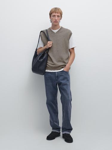 Zara Wool blend V-neck vest - Dark khaki - Image 0