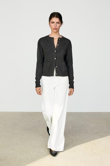 Zara Knit cardigan with gold buttons - Anthracite grey