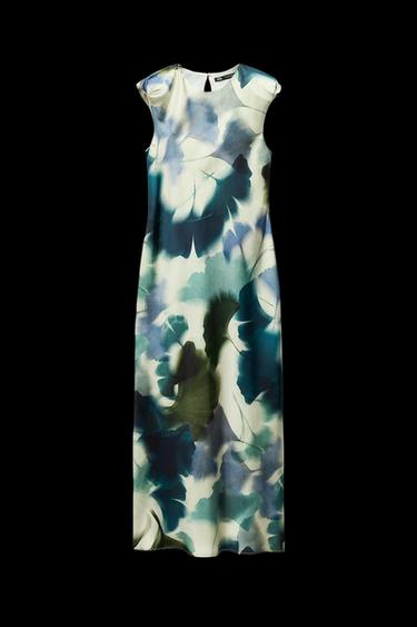 VESTIDO MIDI SATINADO ESTAMPADO - Verde / Crudo de Zara - Imagen 0